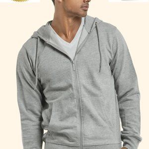 Men's Terry Zip Up Gray Hoodie Cotton Medium